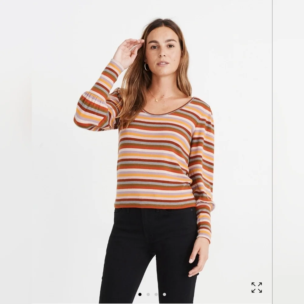 Madewell Striped Puff Sleeve Scoop Neck Knit Top Sz XL